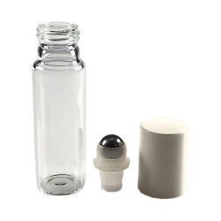 Flacon "roll-on" 10ml en verre blanc + capsule blanche
