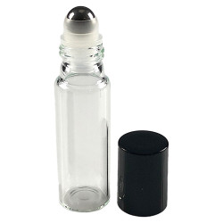 Flacon "roll-on" 10ml en verre blanc + capsule noire