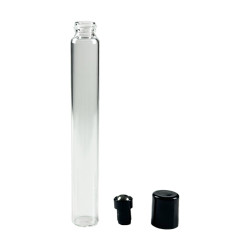 Flacon "roll-on" 10ml en verre blanc + porte bille noir et  capsule noire