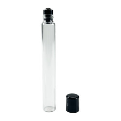 Flacon "roll-on" 10ml en verre blanc + porte bille noir et  capsule noire