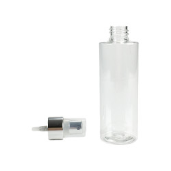 FLACON COLONNA 100ML PET CRISTAL BAGUE 20/410 + POMPE SPRAY ARGENT